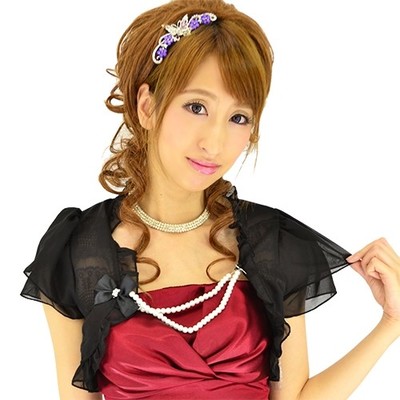 サテンリボンパール付きシフォン半袖ボレロ