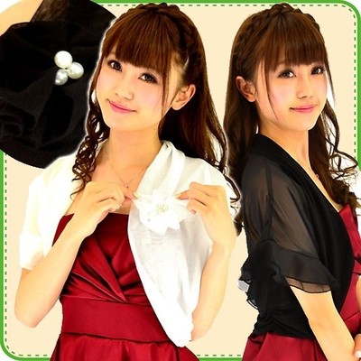 バックギャザー入りドレープシフォン半袖ボレロ