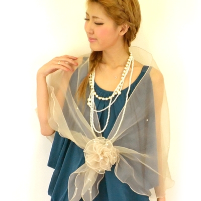 パール付きバラモチーフオーガンジーショール