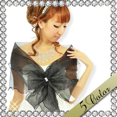 キラキラグリッターオーガンジーリボンショール