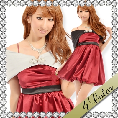 ビジュー留め具光沢サテンショート丈ケープ