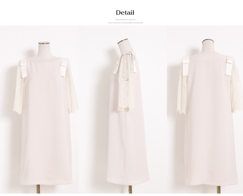 肩リボン袖レース上品ワンピース 