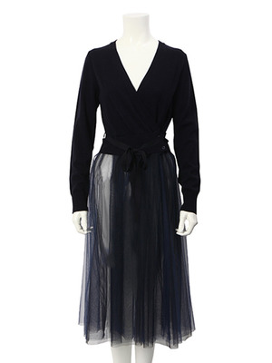 チュール付きロングカーディガン