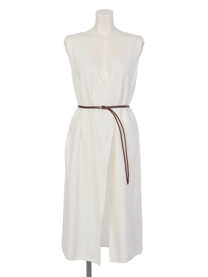 ベルト付ロングニットジレ