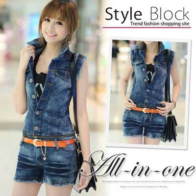 デニムノースリーブオールインワン