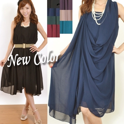 ベルト付アレンジドレープシフォンパーティードレス