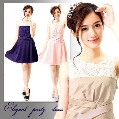 フラワーシフォン切り替えウエストクロスミニパーティードレス