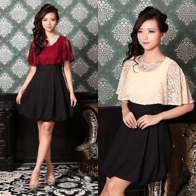 フラワーレースレイヤードバルーンミニパーティードレス