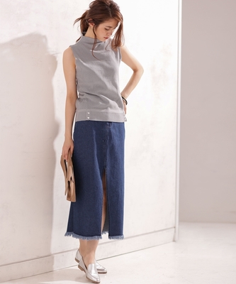 フロントスリットフリンジデニムスカート