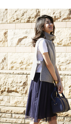 【Tulle chiffon skirt】レディース　チュール　スカート　ネイビー（ストライプ）