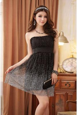 夜空に輝く星のイメージ！チュールプリントパーティードレス　ブラック