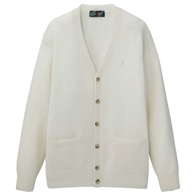 EASTBOY（イーストボーイ）ラムウール カーディガン オフホワイト×ベビーピンク