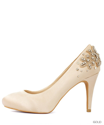 バックビジューサテンパンプス