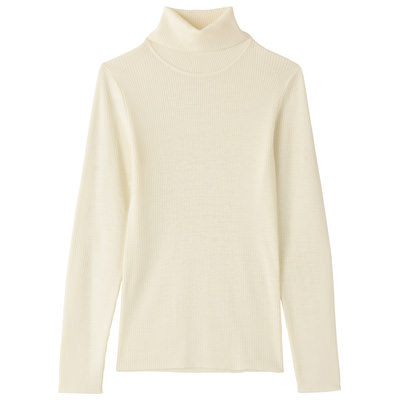 首のチクチクをおさえた洗えるタートルネック 婦人S・オフ白