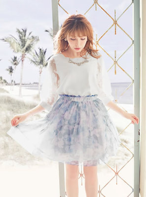 フラワーオーガンジースリーブトップス