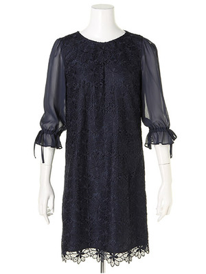 袖シフォンレースワンピース