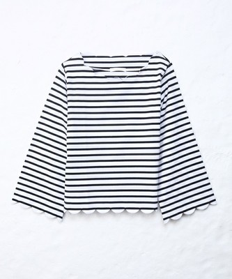 スカラップボートネック長袖プルオーバー