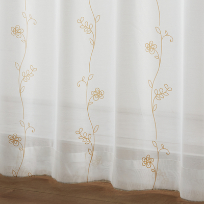 刺しゅう調フラワー柄ボイルレースカーテン