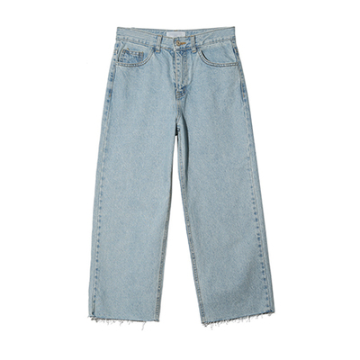 カットオフクロップドワイドデニムパンツ