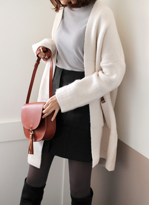 ミラノリブノーカラーニットカーディガン