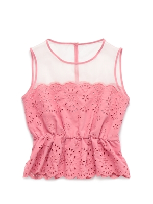 カットワーク刺繍ぺプラムトップス