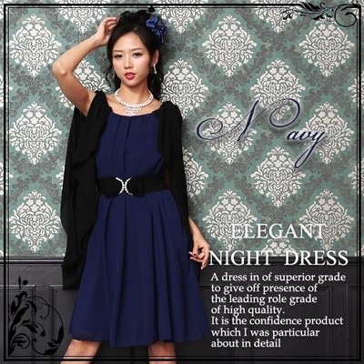 リボンベルト付シフォンミディパーティードレス