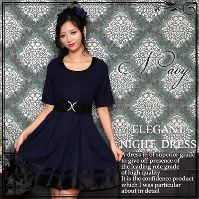 リボンベルト付バイカラーパーティードレス