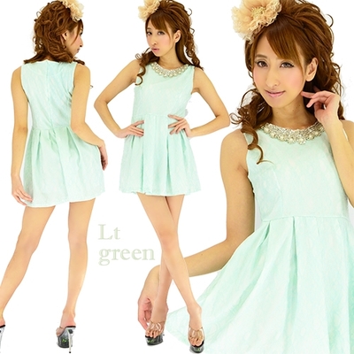 パステルレースパールスパンコールパーティードレス