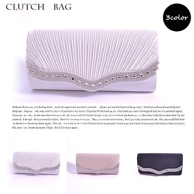 大きめサテンプリーツラインストーンパーティークラッチバッグ