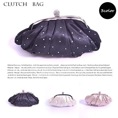 ラインストーンサテンガマ口パーティークラッチバッグ