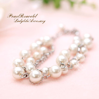 2連パール＆ラインストーン4連ブレスレット