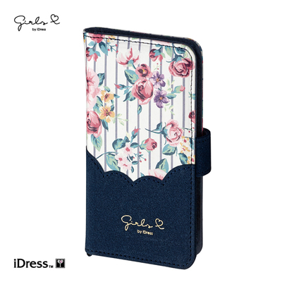 ...おっと違うわ，便利な機能満載のGIRLSi（ガールズアイ）手帳型マルチケース！花柄スカラップ （ネイビー） SMC-C23 [各種スマートフォン用]