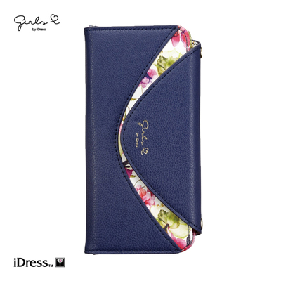 大人女子にぴったりなGIRLSi（ガールズアイ）三つ折手帳型マルチケース！花柄スカラップ （ネイビー） SMC-C29 [各種スマートフォン用]