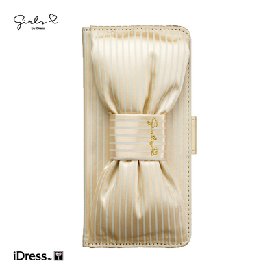 大人女子にぴったりなGIRLSi（ガールズアイ）手帳型マルチケース！ストライプリボン （ベージュ） SMC-C30 [各種スマートフォン用]