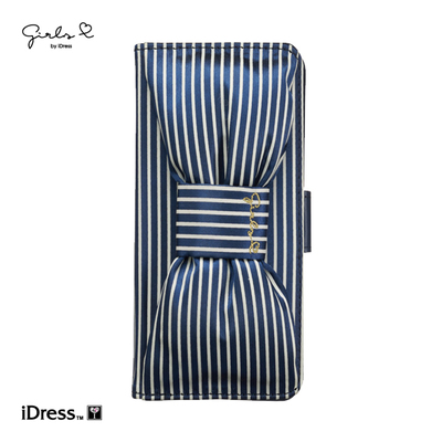 大人女子にぴったりなGIRLSi（ガールズアイ）手帳型マルチケース！ストライプリボン （ネイビー） SMC-C31 [各種スマートフォン用]