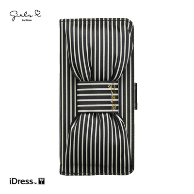 大人女子にぴったりなGIRLSi（ガールズアイ）手帳型マルチケース！ストライプリボン （ブラック） SMC-C32 [各種スマートフォン用]