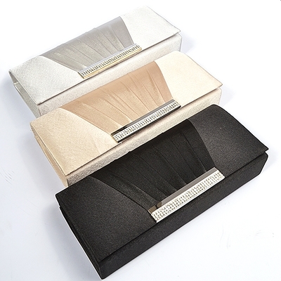 ワンポイントメタル＆ビーズラインスクエアパーティークラッチバッグ