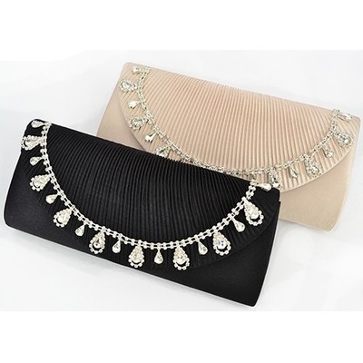 雫ストーンプリーツフラップ大きめパーティークラッチバッグ