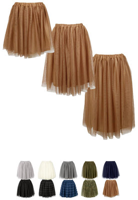 カジュアルにもフェミニンにも♪選べる3丈[ミニ丈/ひざ丈/ミモレ丈]ウエストゴム☆フレアチュールスカート