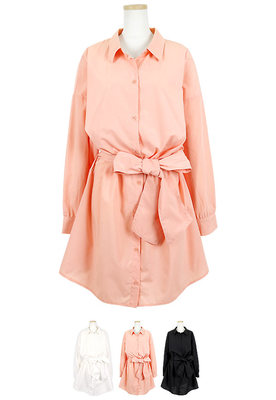 取り外しOKリボンベルト付2WAY！コーデの幅が広がる！シャツワンピース/シンプルロングシャツ/チュニック