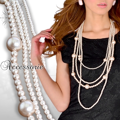4連パールロングネックレス