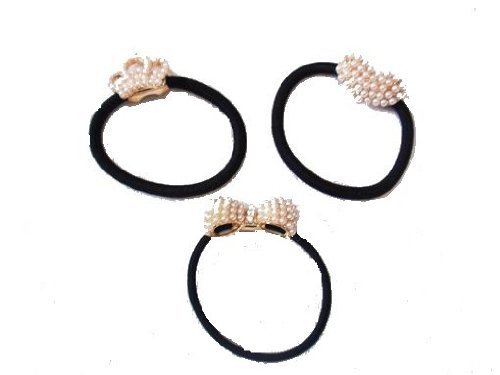 MedianField 【 ヘアゴム 3個 セット 】 リボン ハート シュシュ ラインストーン かわいい シンプル ヘアアクセサリー 髪飾り