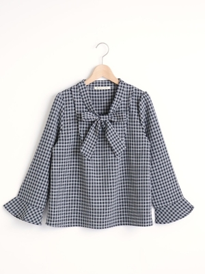 MAJESTIC LEGON （マジェスティックレゴン）  Jチェック柄衿リボンブラウス