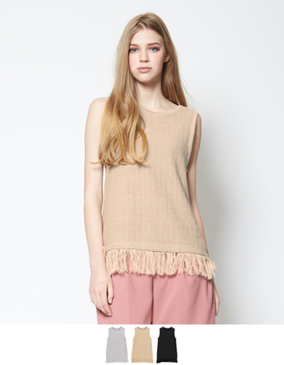  フリンジノースリーブトップス