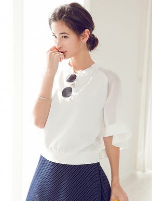 ダイバーシフォン切り替えハイネックトップス