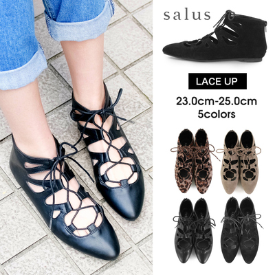 レースアップフラットシューズ