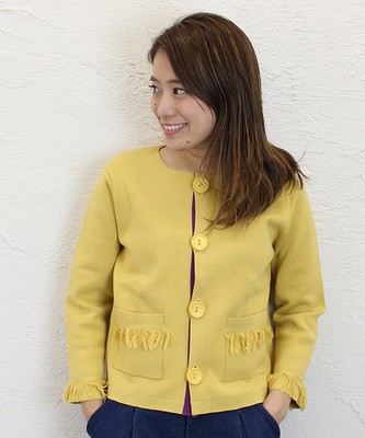 【Omekashi】フリンジノーカラージャケット