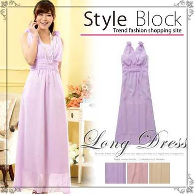 バラコサージュVネックシフォンロングパーティードレス