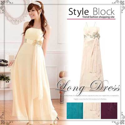 キラキラスパンコールリボンシフォンロングドレス