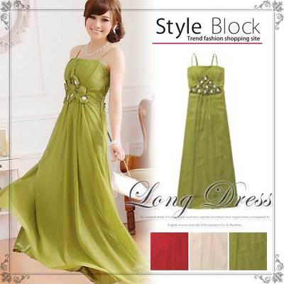 キラキラフラワービジューノースリーブロングドレスパーティ ドレス